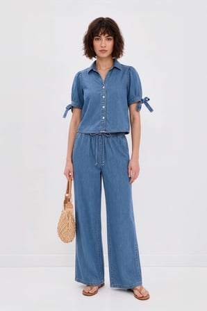 Blue White Kadın Açık Mavi Tencel Kumaş İnce Rahat İkili Takım