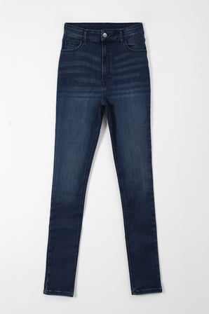 Kadın Koyu Mavi Yüksek Bel Slim Fit Likralı Jean Pantolon