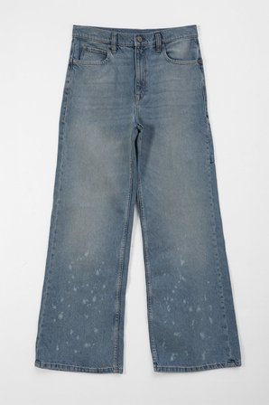 Kadın Açık Mavi Yüksek Bel Wide Leg Boya Efektli Jean Pantolon