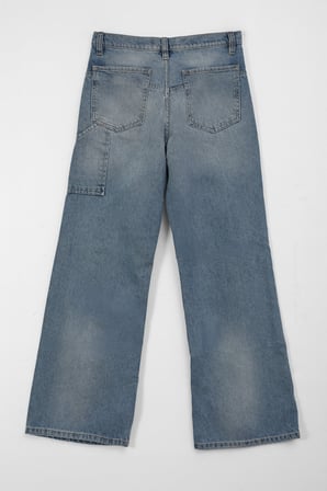 Kadın Açık Mavi Yüksek Bel Wide Leg Boya Efektli Jean Pantolon