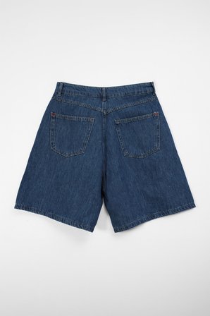 Erkek Orta Mavi Rahat Kalıp Bermuda Jean Şort