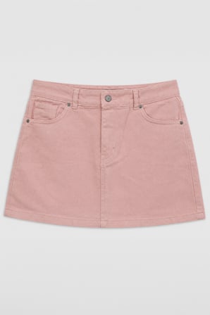 %100 Pamuk Yüksek Bel Pembe Mini Jean Etek