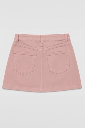 %100 Pamuk Yüksek Bel Pembe Mini Jean Etek
