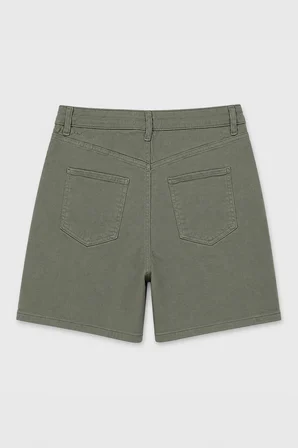 Kadın Yüksek Bel Haki Regular Fit Likralı Jean Şort
