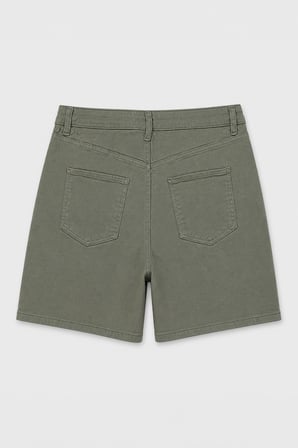 Kadın Yüksek Bel Haki Regular Fit Likralı Jean Şort