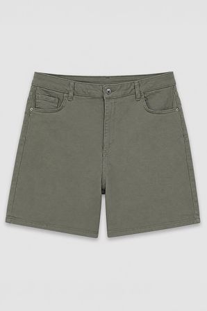Kadın Yüksek Bel Haki Regular Fit Likralı Jean Şort