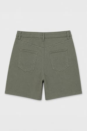Kadın Yüksek Bel Haki Regular Fit Likralı Jean Şort