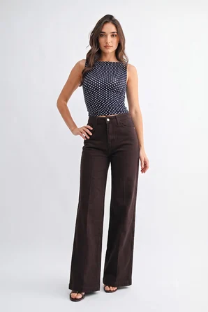 Kadın Kahverengi Geniş Paça Wide Leg Jean Pantolon