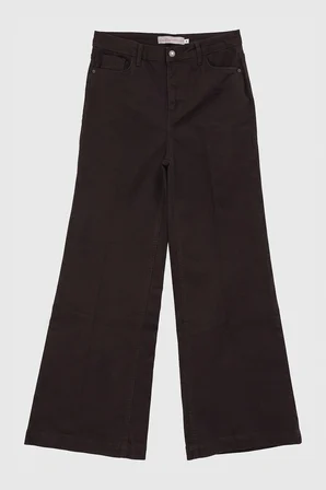 Kadın Kahverengi Geniş Paça Wide Leg Jean Pantolon