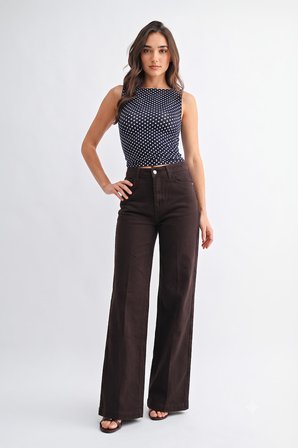 Kadın Kahverengi Geniş Paça Wide Leg Jean Pantolon