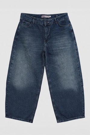 Kadın %100 Pamuk Barrel Fit Mavi Jean Pantolon
