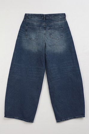 Kadın %100 Pamuk Barrel Fit Mavi Jean Pantolon