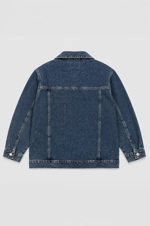 Kadın Mavi %100 Pamuk Gömlek Yaka Oversize Jean Ceket