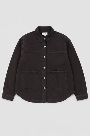 Kadın Gömlek Yaka Oversize Kahverengi Jean Ceket