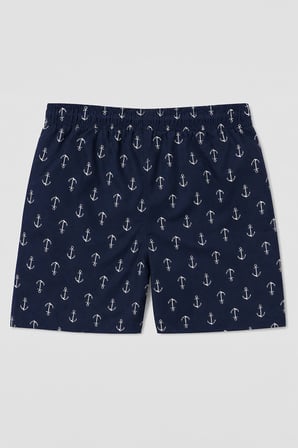 Erkek Cepli Fileli Çapa Desenli Lacivert Deniz Şortu