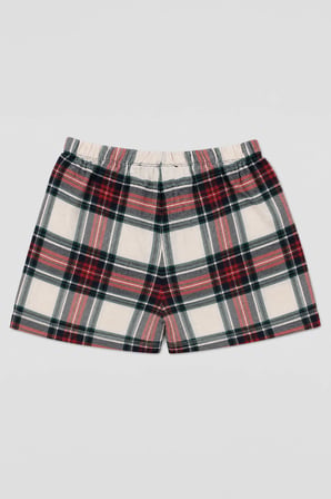 Kadın %100 Pamuk Ekose Desenli Bağcıklı Ekru Pijama Şort