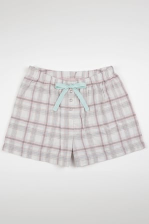 Kadın %100 Pamuk Ekose Desenli Bağcıklı Pembe Pijama Şort