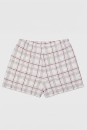 Kadın %100 Pamuk Ekose Desenli Bağcıklı Pembe Pijama Şort