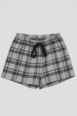 Kadın %100 Pamuk Ekose Desenli Bağcıklı Gri Pijama Şort