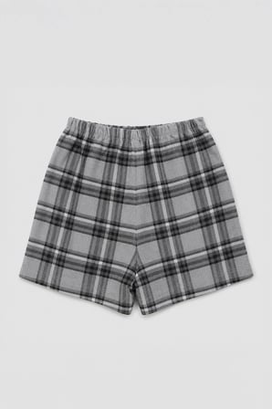 Kadın %100 Pamuk Ekose Desenli Bağcıklı Gri Pijama Şort