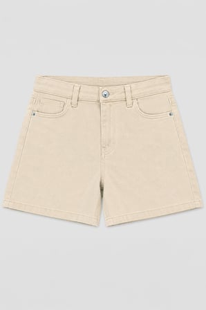 Blue White Kadın Yüksek Bel Bermuda Ekru Jean Şort