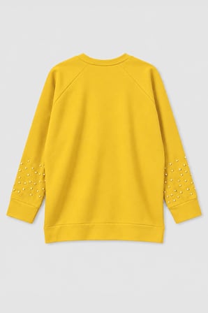 Markapia Woman Kadın Oversize Taş Detaylı Geniş Kalıp Sarı Sweatshirt