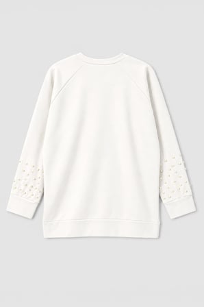 Markapia Woman Kadın Oversize Taş Detaylı Geniş Kalıp Beyaz Sweatshirt