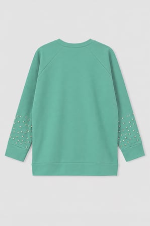 Markapia Woman Kadın Oversize Taş Detaylı Geniş Kalıp Mint Yeşili Sweatshirt