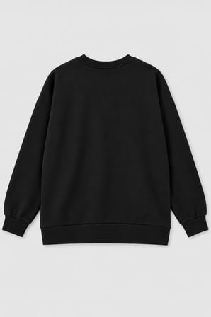 Markapia Woman Kadın Bisiklet Yaka Pul Detaylı Siyah Sweatshirt