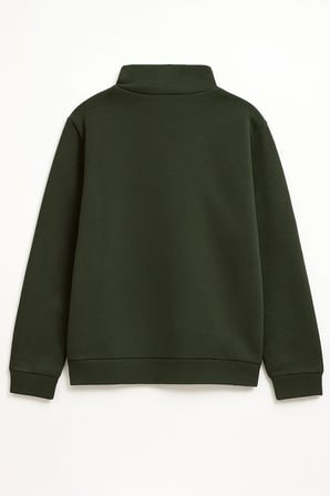 Markapia Man Erkek Haki Dik Yaka Fermuarlı İçi Polarlı Sweatshirt