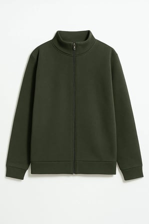 Markapia Man Erkek Haki Dik Yaka Fermuarlı İçi Polarlı Sweatshirt