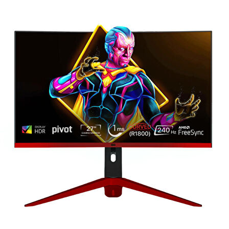 Dragos VISION V27240 1ms 240Hz Hdmi Dp 1920x1080 27" Monitör(Curved-R1800) Multimedia Hoparlörlü