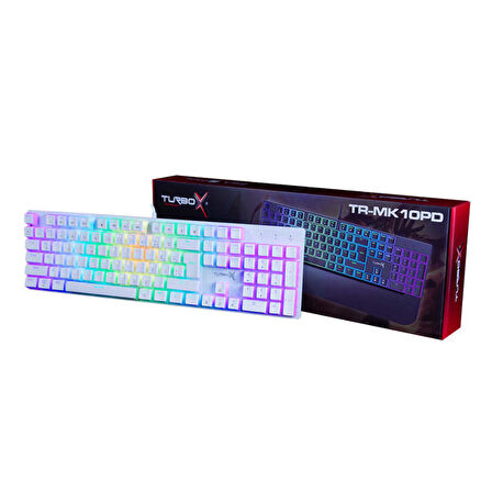 Turbox TR-MK10PD RGB (Beyaz)Makro Bilek Destekli Blue Switch Kablolu Mekanik Rainbow Gaming Klavye