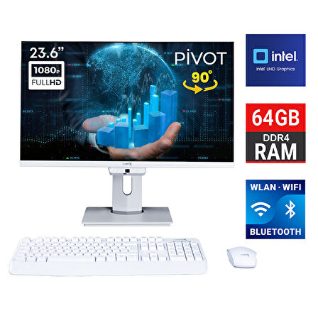 Turbox TAxPro4 i5 12450H 64GB DDR4 Ram 2TB SSD 23.6 inç FHD Pivot BT Webcam WiFi All in One PC