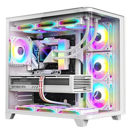 Dragos Ocean Curved Pro Beyaz 7x Argb Fan USB 3.0 750W 80+ Panoramik Temperli Cam Gaming ATX Mid Tower Kasa