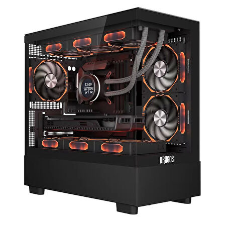 Dragos Basalt 6x ARGB Fan USB 3.0 600W 80+ Plus mATX Panoramik Temperli Cam Gaming Siyah Kasa