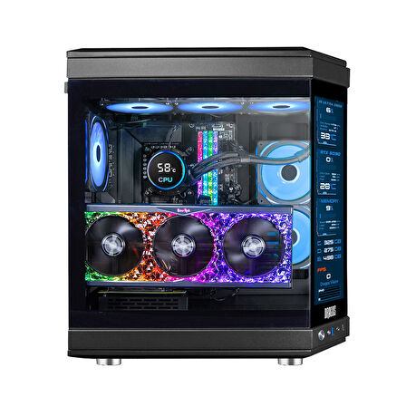 Dragos North Evo Vision LCD Ekran 7x ARGB Fan Type C ATX Mid Tower Panoramik Temperli Cam Gaming Kasa Siyah