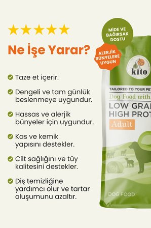 Kito Doğal Besi Kuzu Etli Yetişkin Köpek Maması 15 Kg