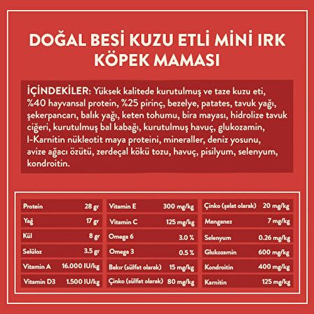 Doğal Besi Kuzu Etli Mini Irk Köpek Maması 2,5 Kg