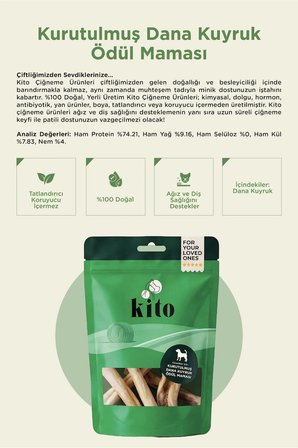 Kito Kurutulmuş Kuzu Kulak Çiğnemelik Köpek Ödül Maması Glutensiz, Organik 100 Gr