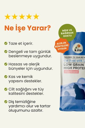 Kito Doğal Besi Kuzu Etli 2 kg Kısırlaştırılmış Yetişkin Kedi Maması