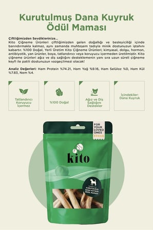 kito dana kuyruk çiğnemelik köpek ödül maması , glutensiz, organik 100 gr