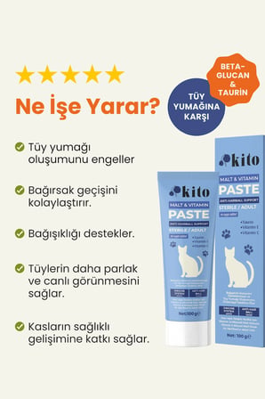Kısır ve Yetişkin Kediler İçin Tüy Yumağı Önleyici ve Sindirim Destekleyici Malt Macunu 100g