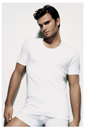 Çift Kaplan Erkek Ribana Bisiklet Yaka Beyaz Fanila 0840 6'lı Paket