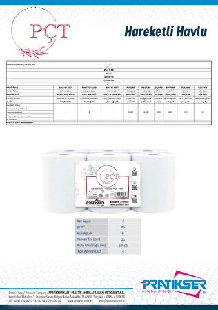 PÇT - Hareketli Havlu - 2Ply - 4 Kg/6 Rulo