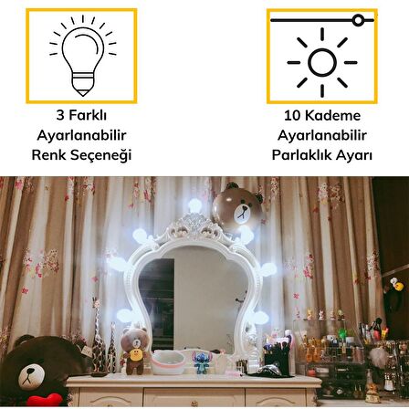 BUFFER® Nostalji Hollywood Tarzı 10'lu Makyaj Masası Aynası 3 Fonksiyonlu Beyaz Led Işıklı