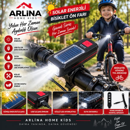 Solar Enerjili Bisiklet İsigi On Fari Bisiklet Kornasi Su Gecirmez Gunes Enerjili Usb Sarjli Fener