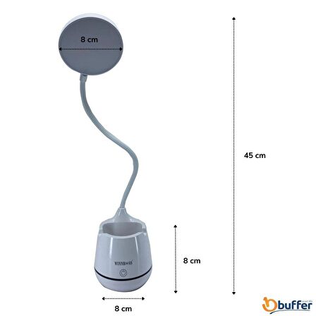 BUFFER® Kalemlikli ve Telefon Tutacaklı Şarjlı Dokunmatik 3 Farklı Modla Yanan Masa Lambası