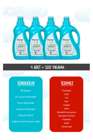 Baproy Bebekler Için Bitkisel Çamaşır Deterjanı Toplam 4 Litre %30 Güçlendirilmiş Formül