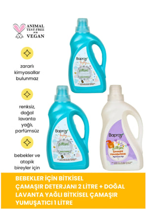 Baproy Bebekler Için Bitkisel Çamaşır Deterjanı (2X) + Bitkisel Çamaşır Yumuşatıcısı Doğal Lavanta Yağlı 1lt